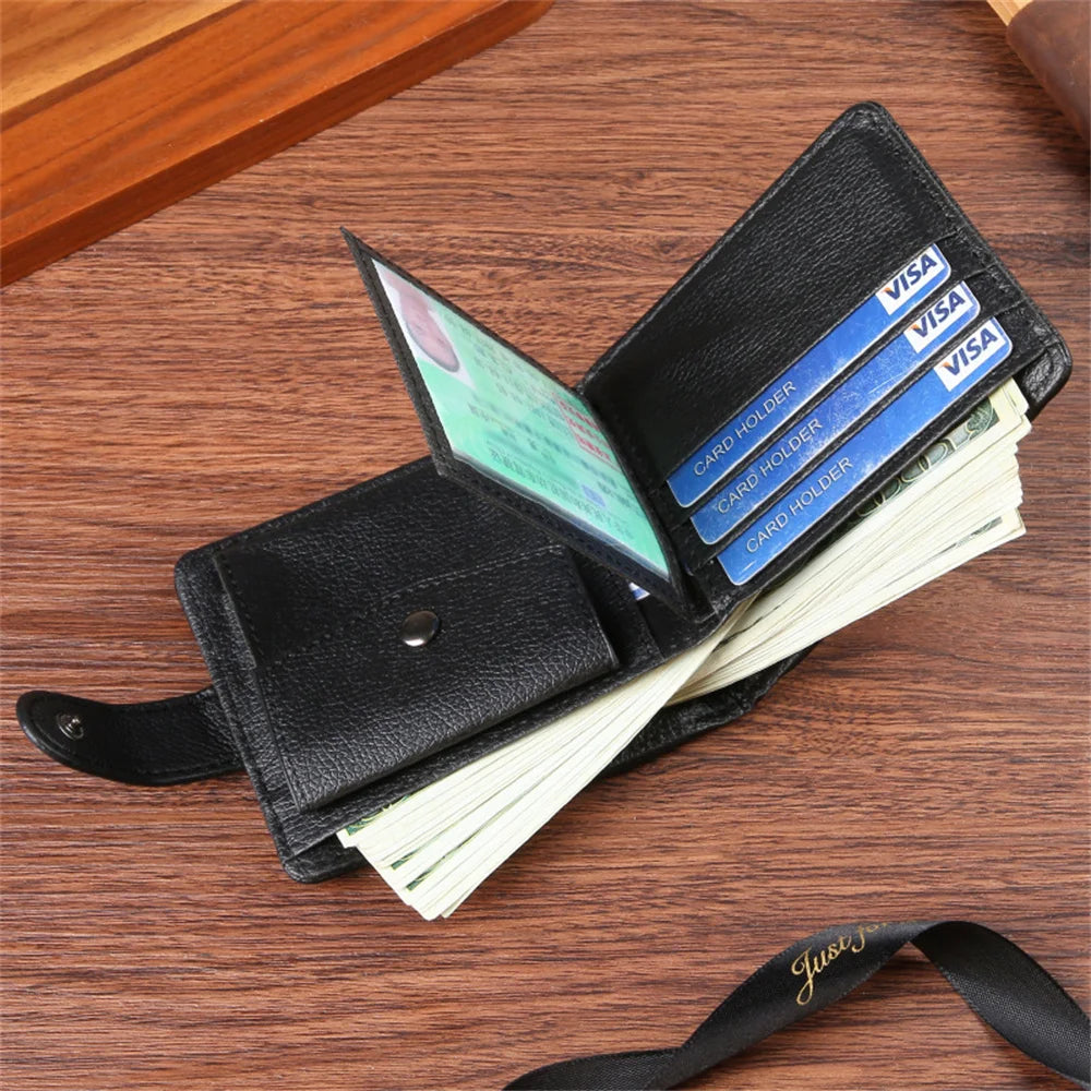 Vintage Leather Mens Wallets Cow Leather Solid Sample Style Zipper&Hasp Purse Card Holders Famous Brand High Quality Male Wallet