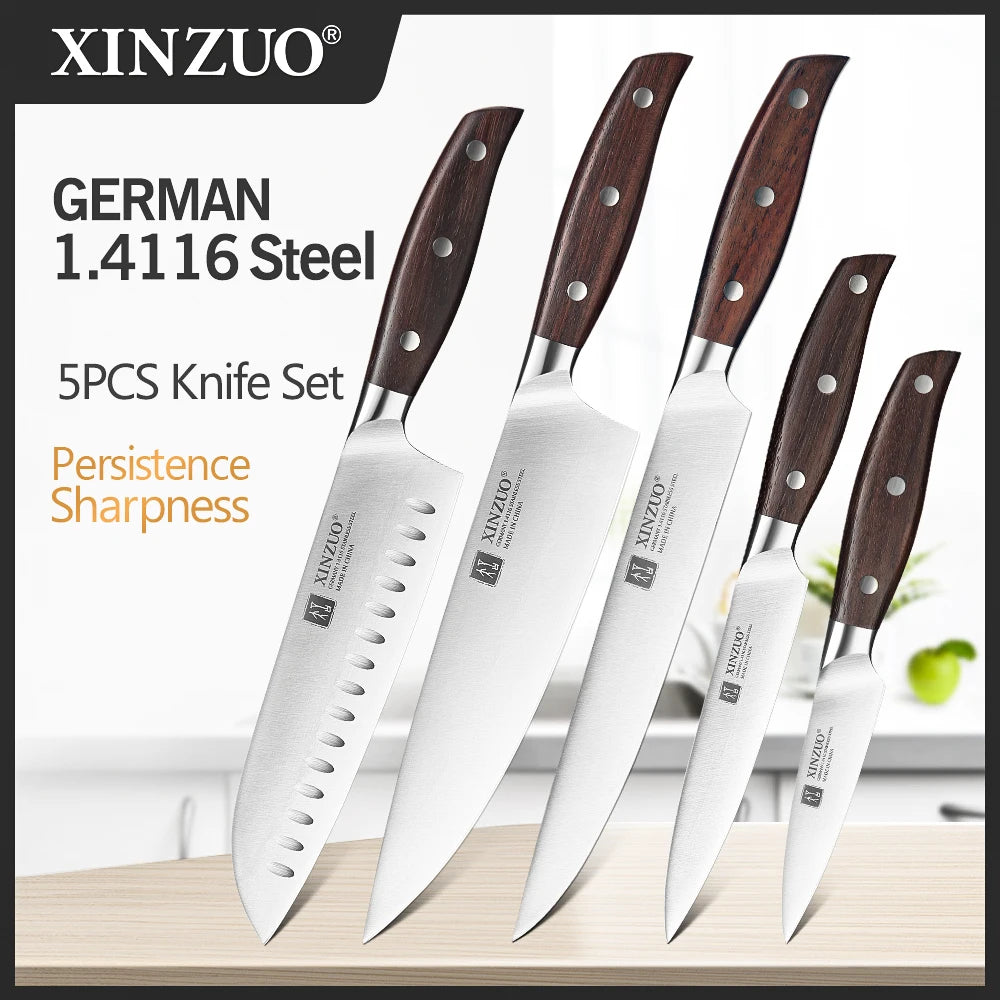 XINZUO High Quality 3.5+5+8+8+8"  Paring Utility Cleaver Chef Knife Germany 1.4116 Stainless Steel 1PCS 5PCS Kitchen Knife Sets