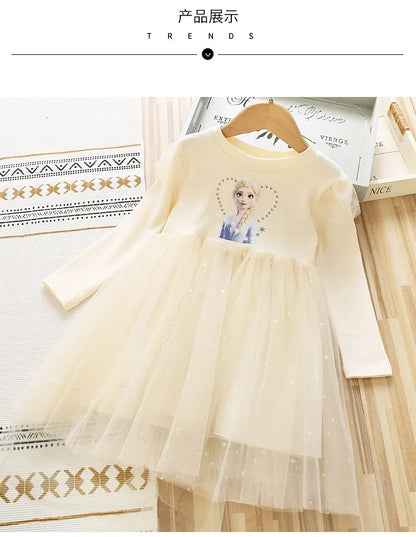 2024 New Princess Dress Girls Dress Long-sleeved For Children's Party Clothes Elsa Frozen Dress Spring Autumn Kids Dress 2-9Y