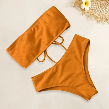 2024 Strapless Sexy Bikini High Waist Women Swimwear Padded Bathing Suit Monokin Solid Color Swimwear Tube Top Bikini Swimsuit