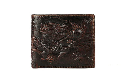 High Quality Genuine Leather Short Wallet 3D Dragon Style Card Wallet 2024 Vintage Bifold Small Purse for Man Male Gift Purses