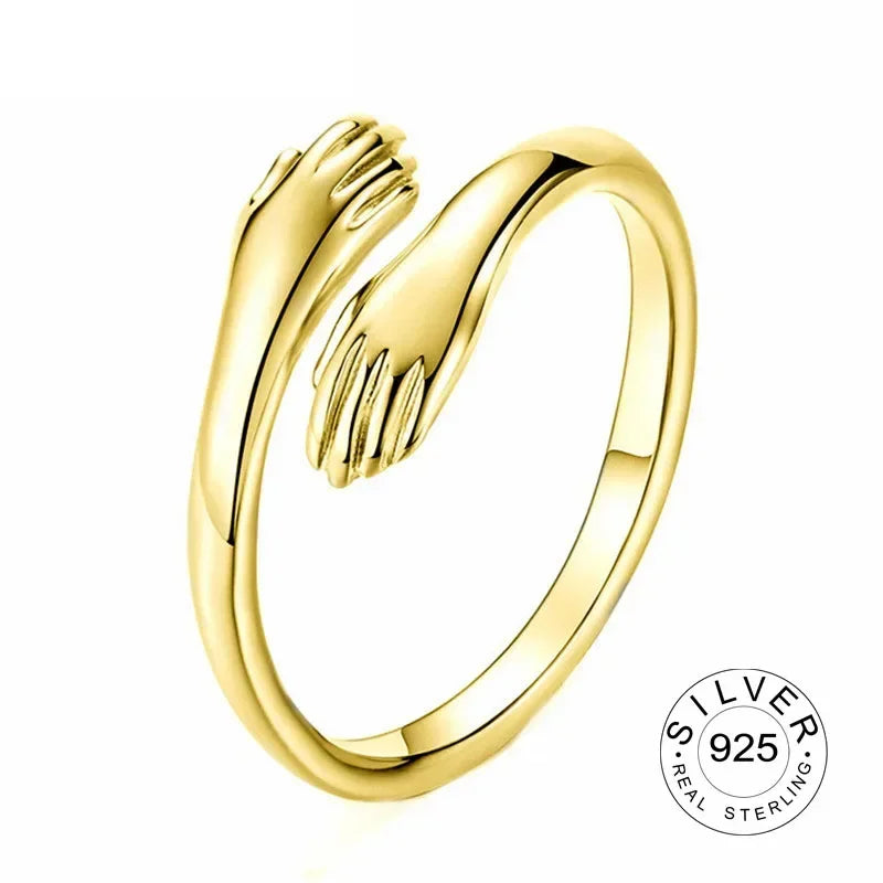 Gold Silver Color Hug Hands Ring Simple Design Finger Ring For Women Girls Elegant Silver Jewelry