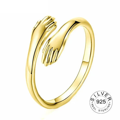 Gold Silver Color Hug Hands Ring Simple Design Finger Ring For Women Girls Elegant Silver Jewelry