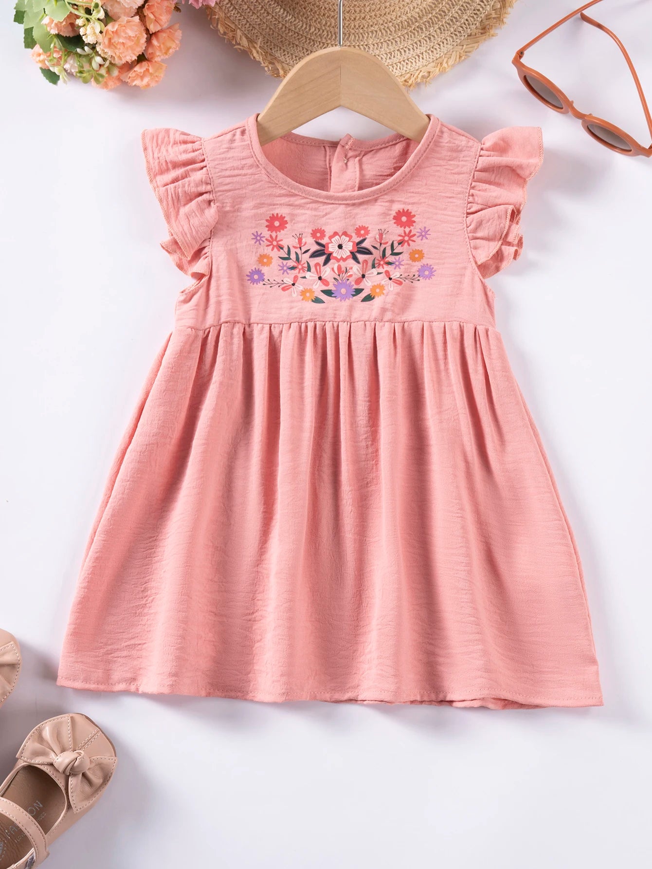 New Summer Toddler Girl Dress Small Fly Sleeve Floral Dress Sweet Cute Baby Comfortable Cotton Soft Skin-friendly Birthday Gift