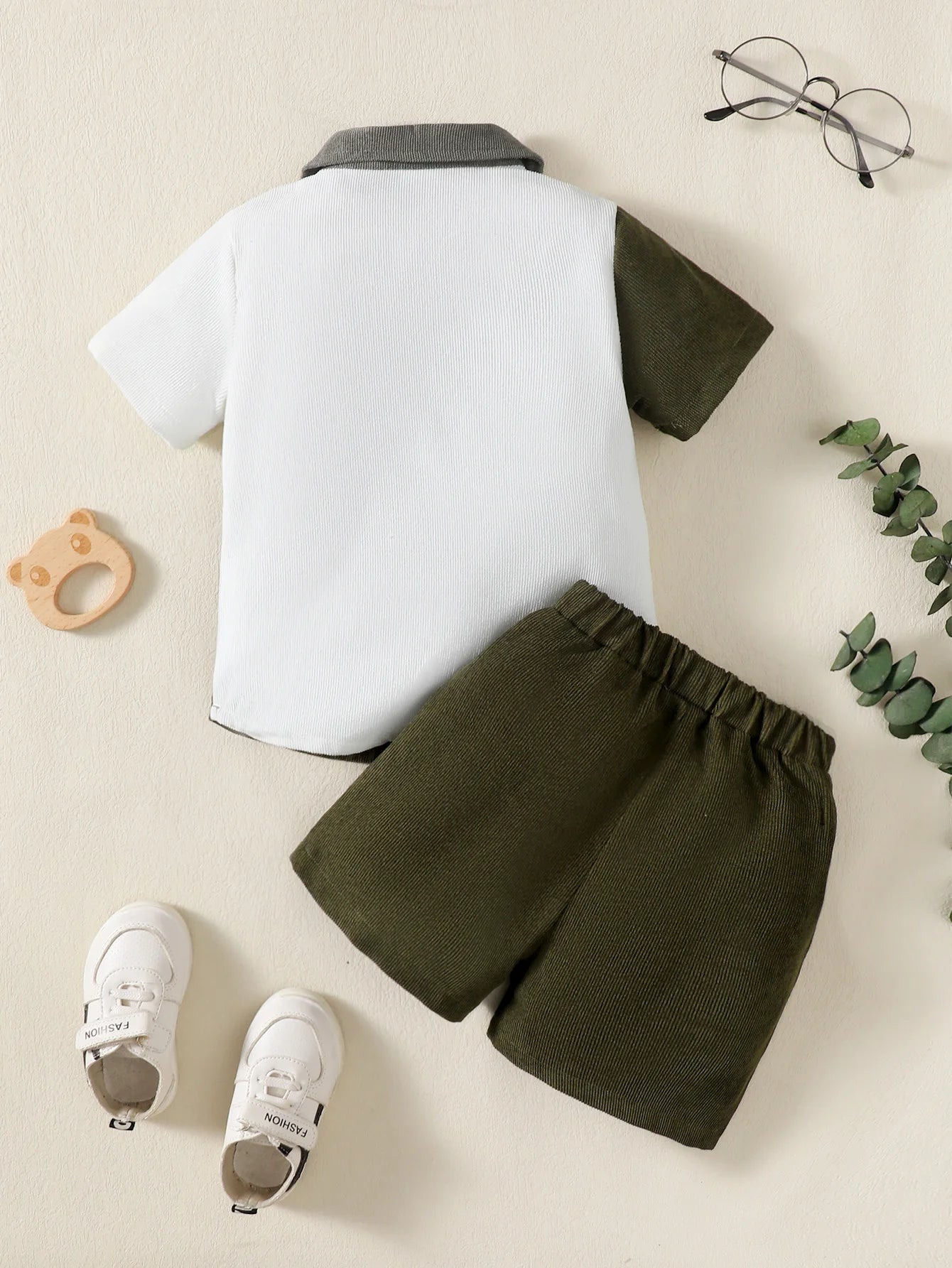 2PCS Clothes Outfit Kids Boy Fashion Color Block Short Sleeve Top+Shorts Summer Gentleman Clothes Set for Children Boy 1-6 Years