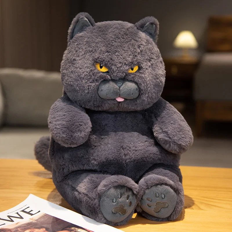 Fat Cat Plush Stuffed Animals Toy Lifelike Black Cat Toy for Boys and Girls Xmas Birthday Gift