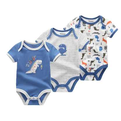 Kiddiezoom 3 Pcs Newborn Cartoon Short Sleeve Baby Boy Girl Bodysuits Soft 100%Cotton Baby Onesies Unisex Baby Clothes