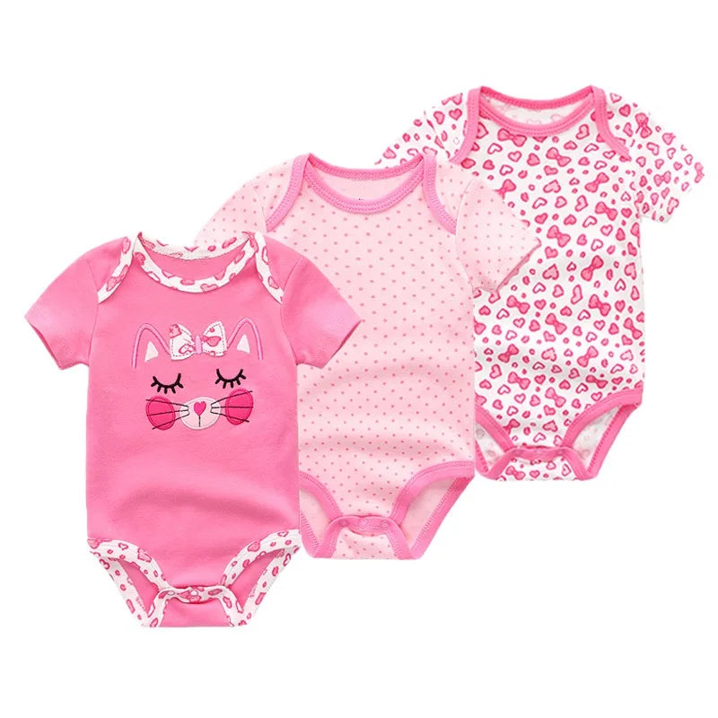 Kiddiezoom 3 Pcs Newborn Cartoon Short Sleeve Baby Boy Girl Bodysuits Soft 100%Cotton Baby Onesies Unisex Baby Clothes