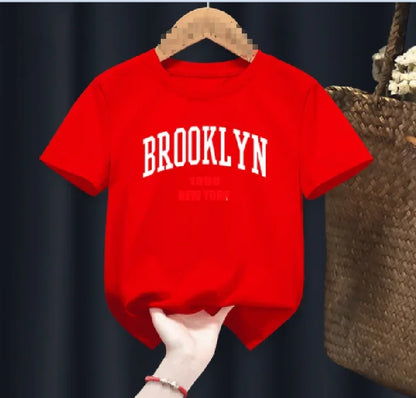 Brooklyn 1898 New York Funny Boy Girl T-shirts  Children Letter Clothes Baby Red Harajuku T-shirts Tops