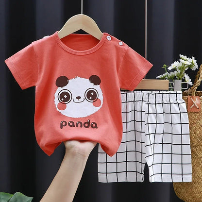 2025 New Kids Boys Girls Summer Pajamas Cute Cartoon Print Short Sleeve T-Shirt Tops with Shorts Toddler Baby Clothing Sets