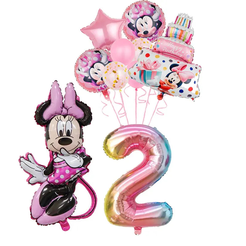 Minnie Mouse Birthday Party Decorations Tableware Set Birthday Decorations Full Set Pink Balloons Banner Candy Box Kids Favors