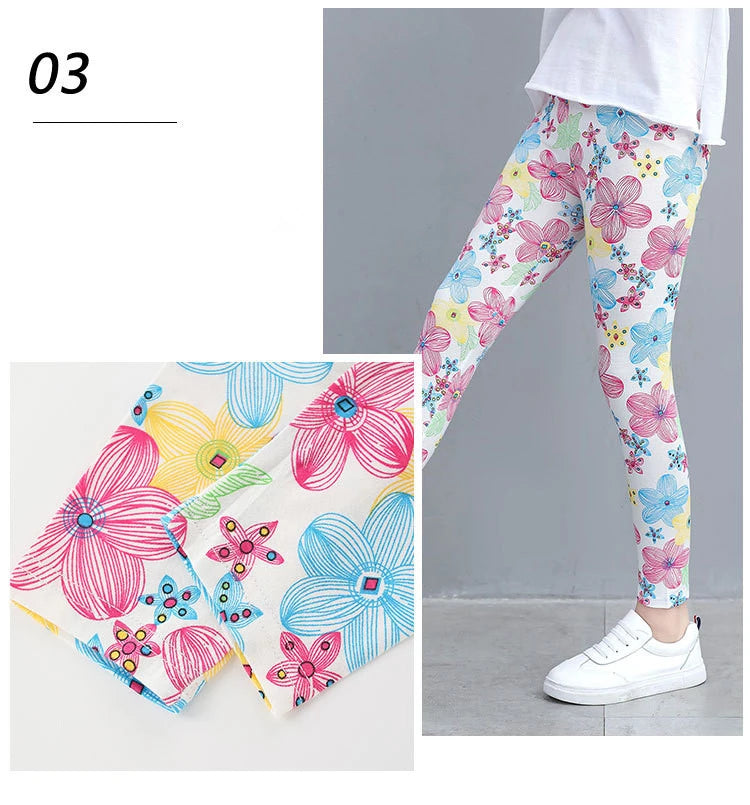 2 to 9 Years Girls Leggings Kids Outdoor Travel Clothes Pencil Pants Long Casual Floral Slim Leggings Teenage Children Trousers