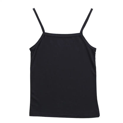 Women Vest Underwear Summer Soft Tank Top Solid Color O-Neck Spaghetti Strap Sleeveless Tank Top Underwaist Camisole