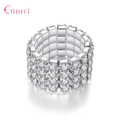 Hot Sale Real 925 Silver Top Quality Cubic Sparkling Stackable Crystals Adjustable Rings For Women Girls Bridal Jewelry