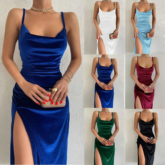 2024 woman European American Dresses style women's clothing 2024 new spring summer fashion sexy slim fit slit suspender dress