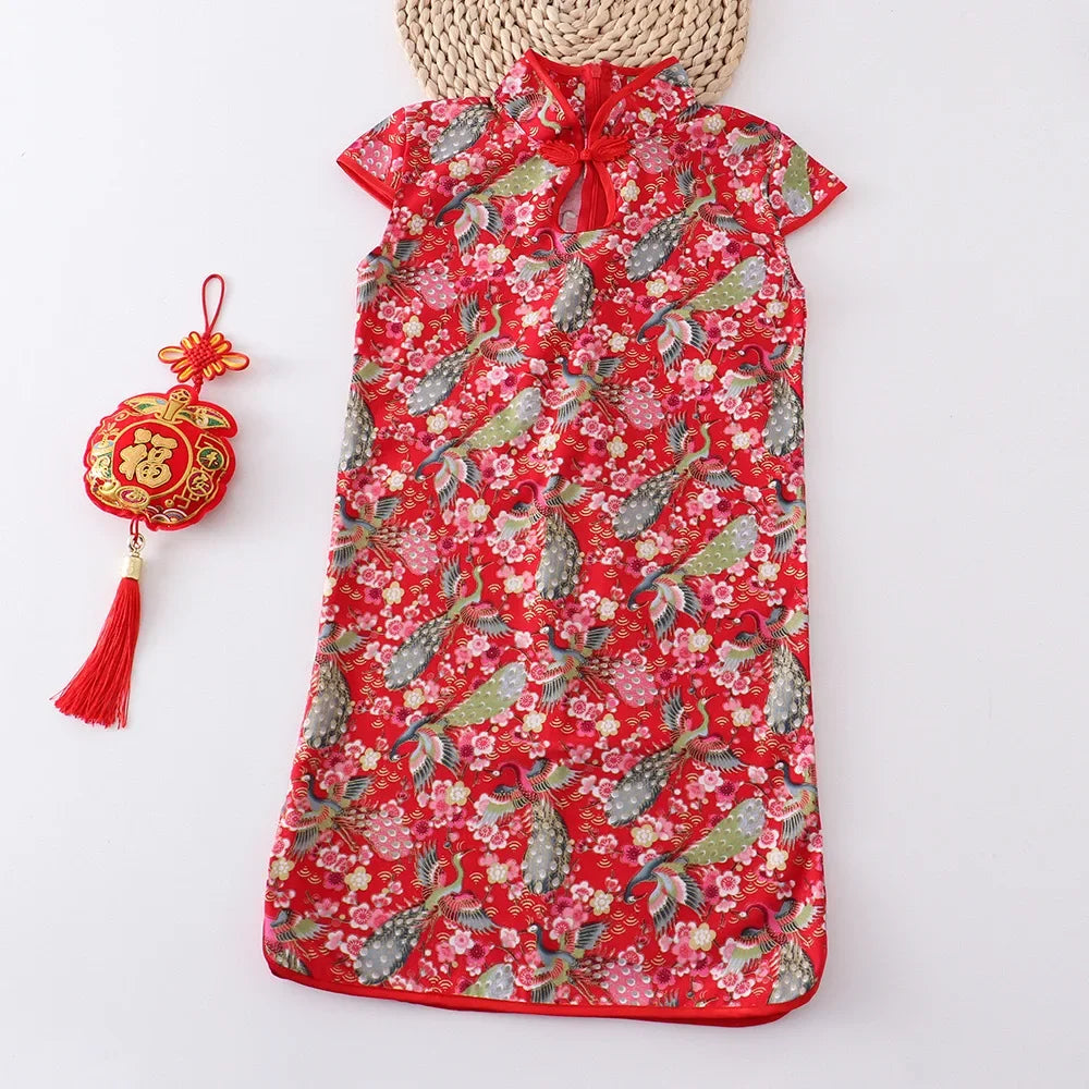 Show Summer Dress Girl Cheongsam Fashion Red Girls Dresses Children Chinese Traditional Clothing Casual Kids Qipao Vestidos