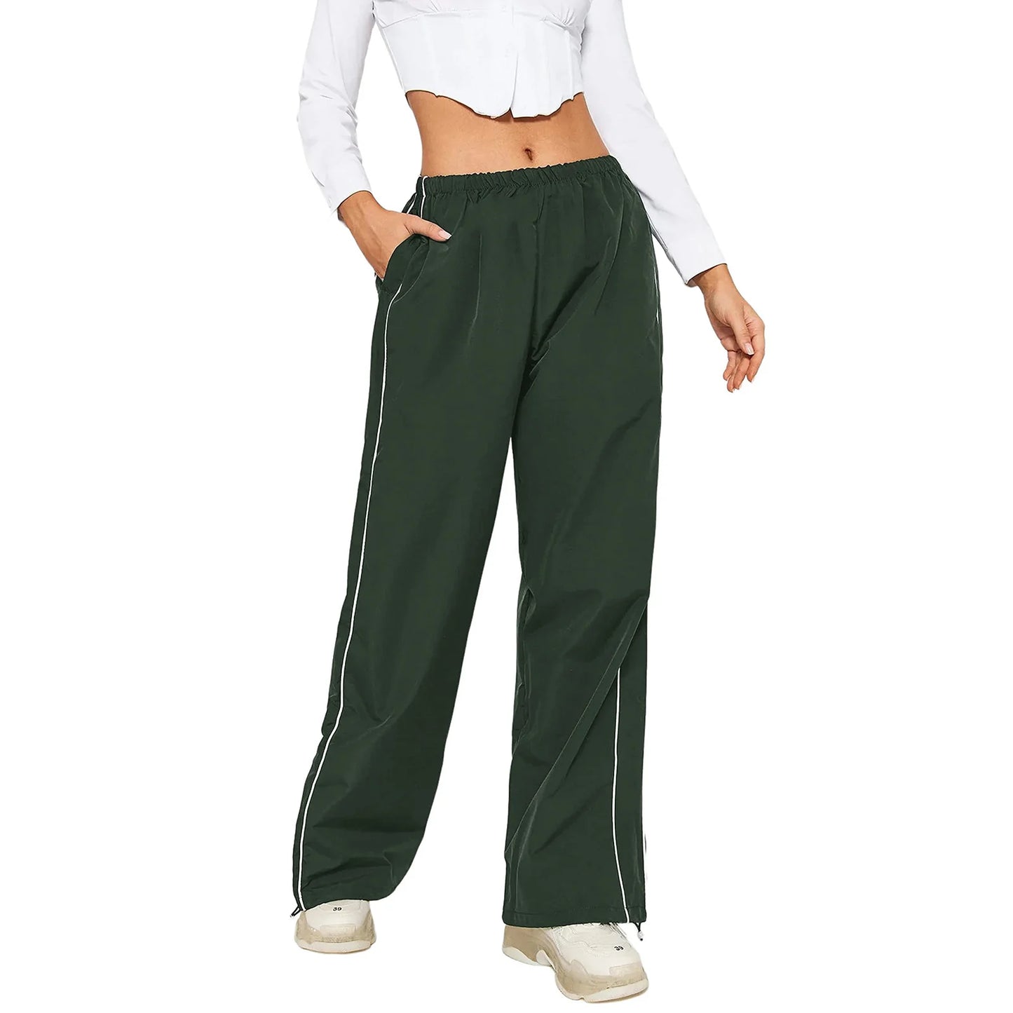 Harajuku Women's Baggy Pants Solid Color Cargo Pants Low Rise Casual Track Pants Teen Girls Wide Leg Cargo Pant Streetwear