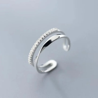 Party 925 Sterling Silver Fashion Simple Double Layer Cocktail Adjustable Ring for Trend Women Girls Party Ring Jewelry