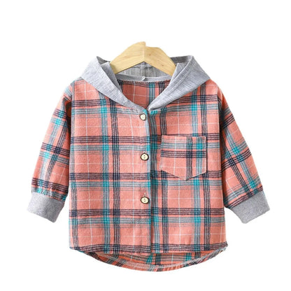 Spring Baby Boys Plaid Hooded Shirts Kids Cotton Clothes Autumn Girls Shirts Coat Girls Long-Sleeve Jacket Bottoming Clothing