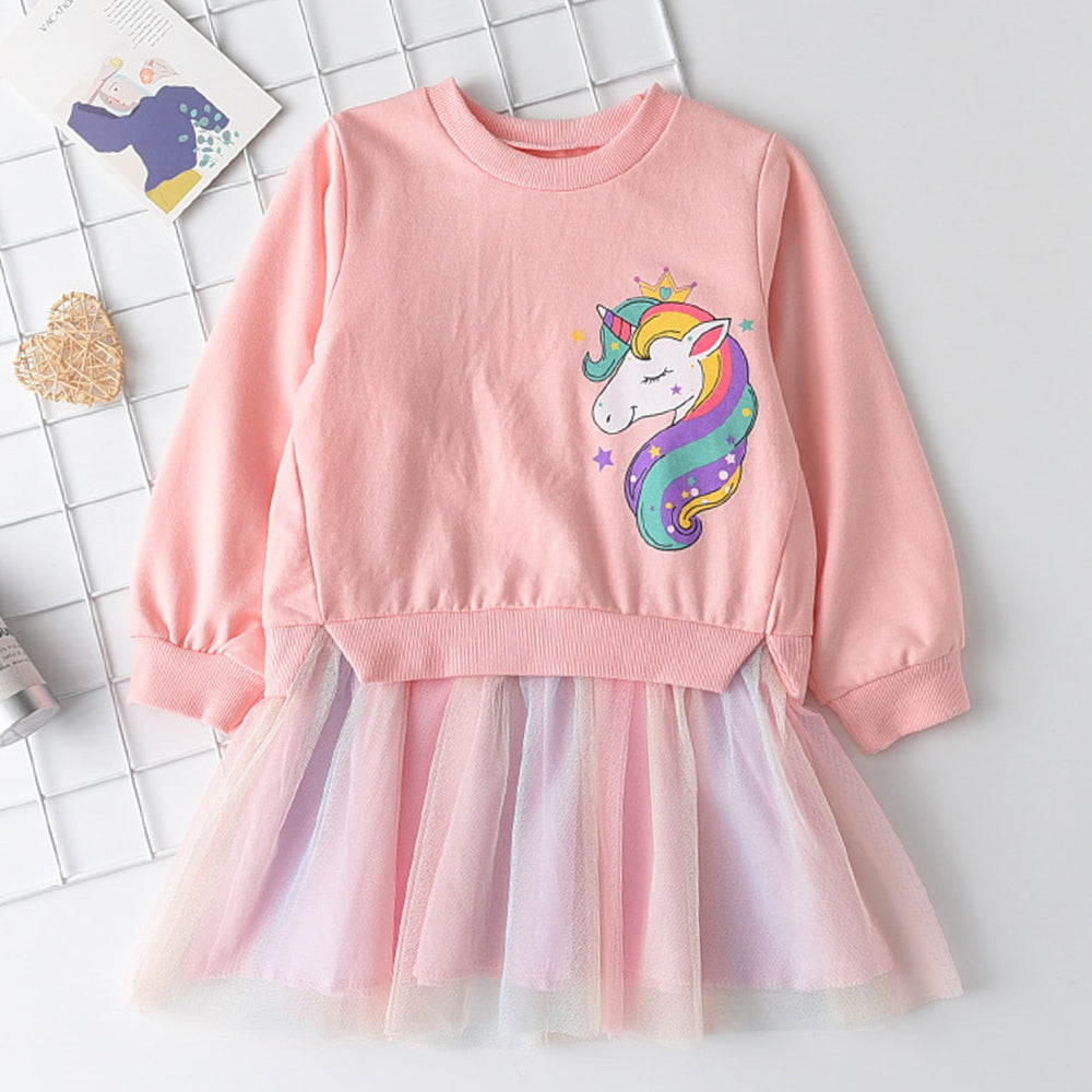 2023 New Unicorn Princess Dress Children's Spring & Autumn Season Dress Girls' Birthday Party Dress Halloween Christmas Dress