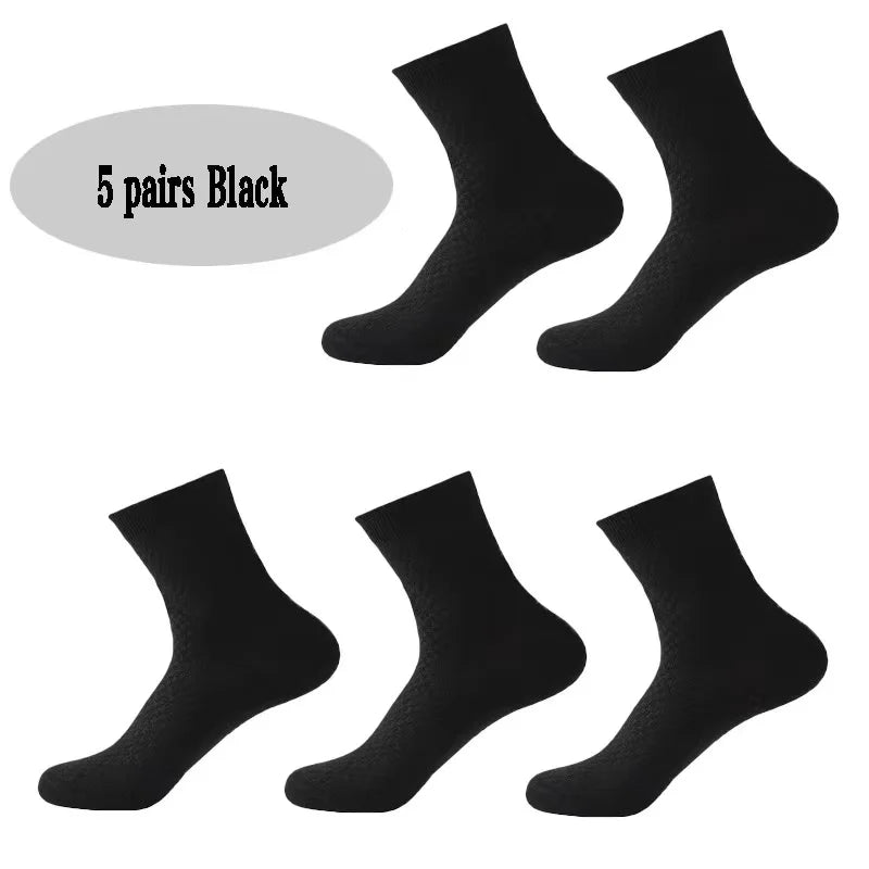 5pairs/Men's High Quality Bamboo Fiber Socks Men's Sweat Absorbent Breathable Medium Tube Socks Business Casual Large Size 38-45