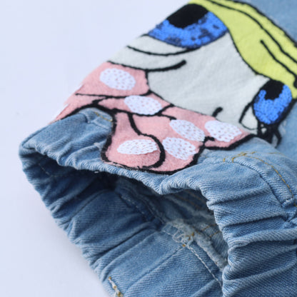 2024 Disney Girls Outfits Cartoon Donald Duck Sets Printed Summer Shirt Broken Hole Denim Shorts Girl Clothing Set girls Clothes