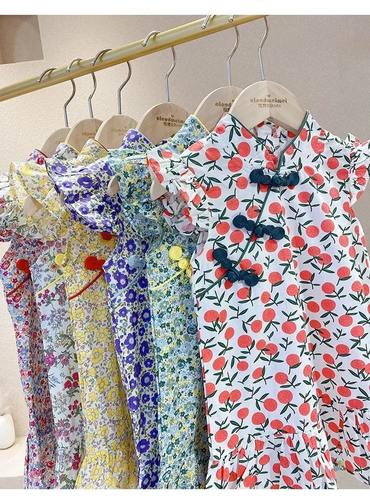 Summer Girl Dress Cheongsam Fashion Baby Chinese Modern Hanfu Girl's Qipao Tang Style Children's Dresses Vestidos Kids Clothes