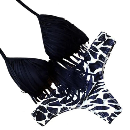 Sexy Bikini Wave Leopard Print Bikini Sets Women Tassel High-waist Tankini Two Pieces Swimsuits Beachwear 2022 Boho Bathing Suit