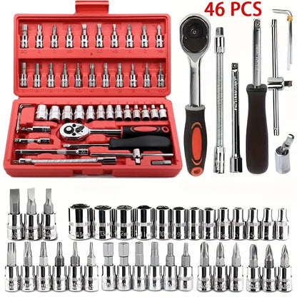 46pcs 1/4 Inch Drive Socket Set  Car Tool Kit, Bit Socket Wrench Set Metric Mechanic Tool Set Car accessories Ratchet Wrench Set