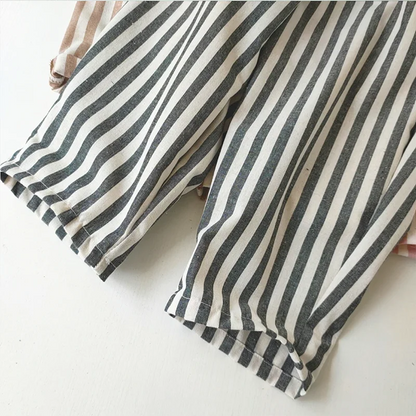 Retro Hemp Cotton Striped Boys' Pants with A Casual and High-end Design Elastic Waist Girls' Clothing Children's Pants