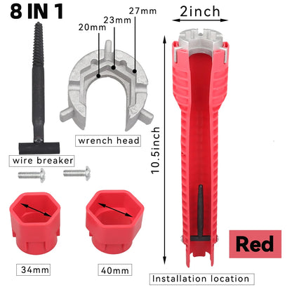 8 In 1 Flume Wrench Basin Faucet Installer Multifunctional Wrench Repair Tools for Toilet Bowl Sink Bathroom Kitchen Plumbing