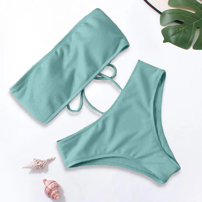 2024 Strapless Sexy Bikini High Waist Women Swimwear Padded Bathing Suit Monokin Solid Color Swimwear Tube Top Bikini Swimsuit