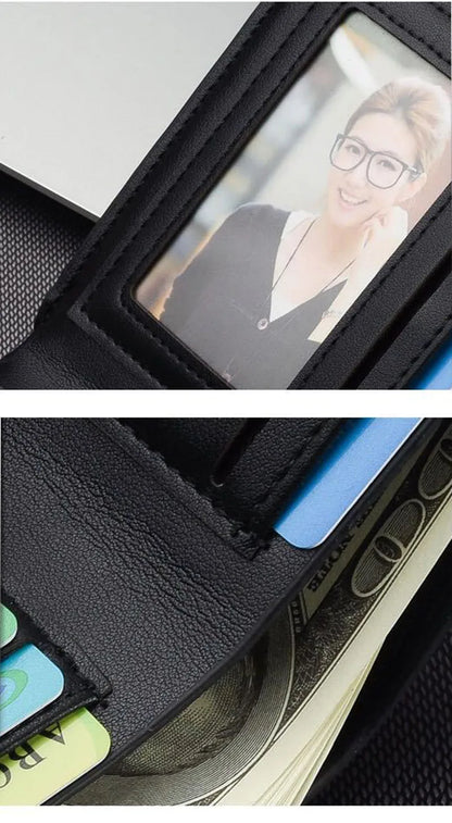 Short Men Wallets Card Holder Photo Holder Slim Male Print Wallet High Quality PU Leather Money Bag New Kpop Small Men's Purse