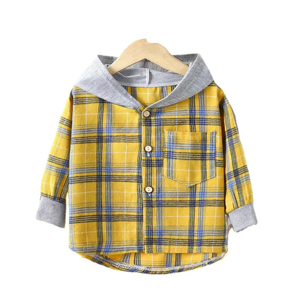 Spring Baby Boys Plaid Hooded Shirts Kids Cotton Clothes Autumn Girls Shirts Coat Girls Long-Sleeve Jacket Bottoming Clothing