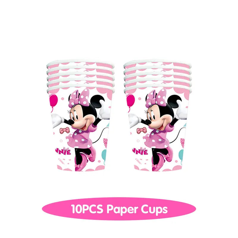 Minnie Mouse Birthday Party Decorations Tableware Set Birthday Decorations Full Set Pink Balloons Banner Candy Box Kids Favors