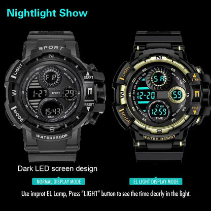 YIKAZE Men's Military Digital Watch Outdoor Men Sports Watch Waterproof Luminous Chronograph Clock Student Electronic Wristwatch