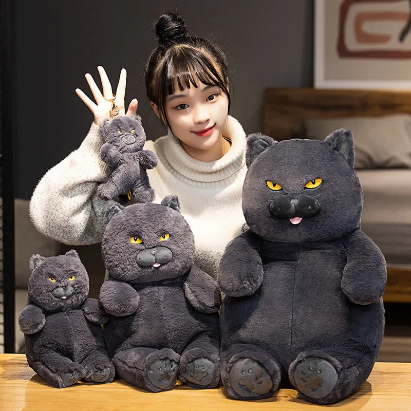 Fat Cat Plush Stuffed Animals Toy Lifelike Black Cat Toy for Boys and Girls Xmas Birthday Gift