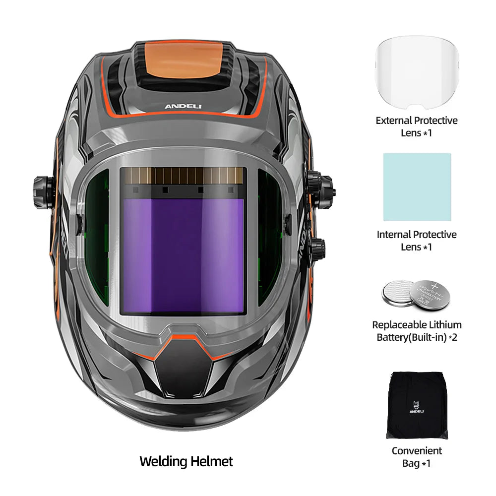 ANDELI Auto Darkening Welding Helmet with Large Viewing True Color Welding Mask 4 Arc Sensor 1/1/1/2 for Welding Cut Grind Area