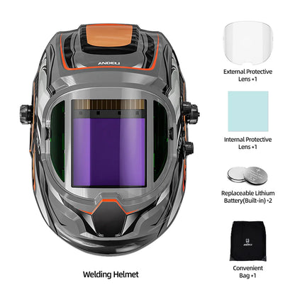 ANDELI Auto Darkening Welding Helmet with Large Viewing True Color Welding Mask 4 Arc Sensor 1/1/1/2 for Welding Cut Grind Area