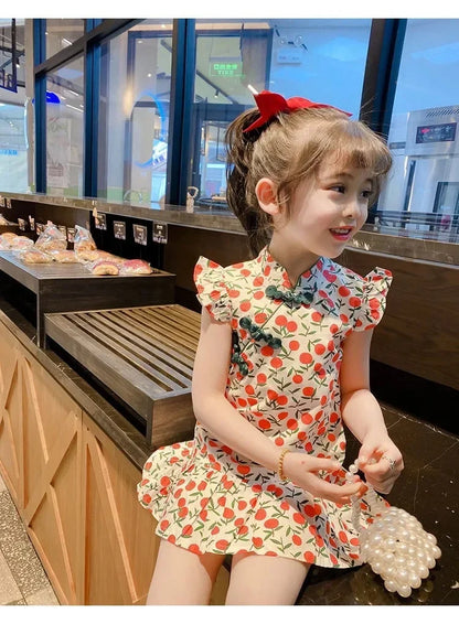 Summer Girl Dress Cheongsam Fashion Baby Chinese Modern Hanfu Girl's Qipao Tang Style Children's Dresses Vestidos Kids Clothes