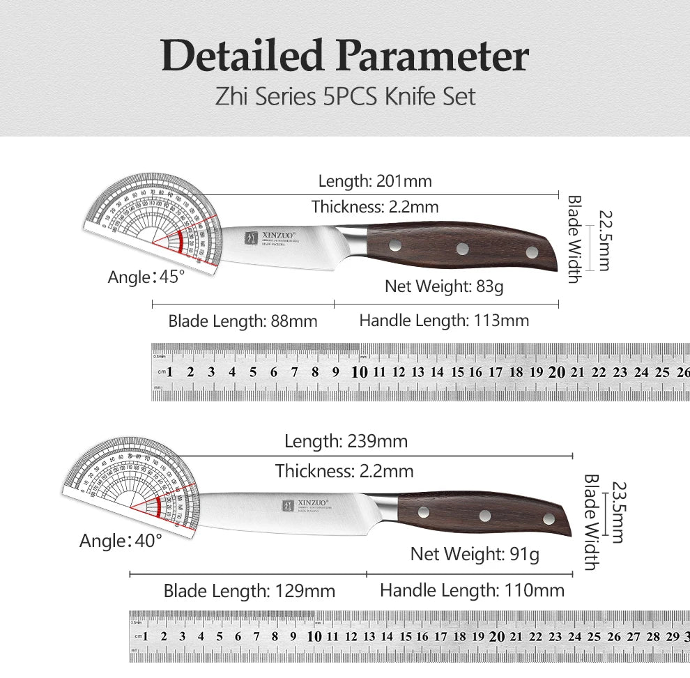 XINZUO High Quality 3.5+5+8+8+8"  Paring Utility Cleaver Chef Knife Germany 1.4116 Stainless Steel 1PCS 5PCS Kitchen Knife Sets