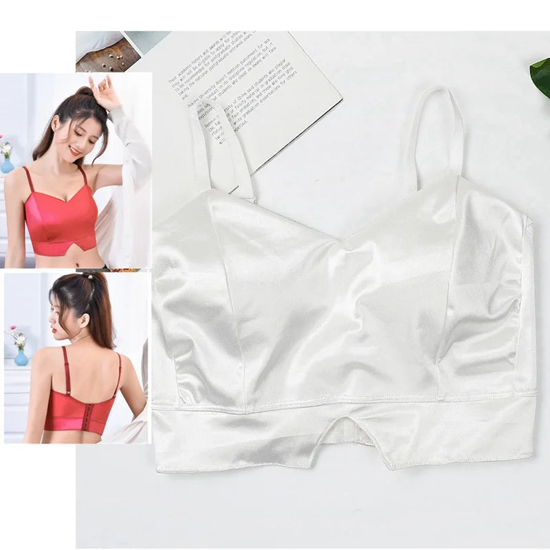 Top Female Silk Tank Tops Women'S Summer Camisole Spaghetti Strap Top Women Halter V Neck Basic White Cami Sleeveless Satin