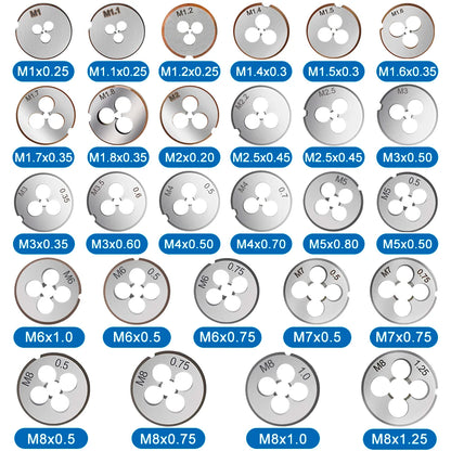 XCAN Thread Die Right Hand Metric Round Die Alloy Steel Threading Die Metal Cutting Tools M1 M2 M3 M4 M5 M6 M8 M10 M10 M12 M14