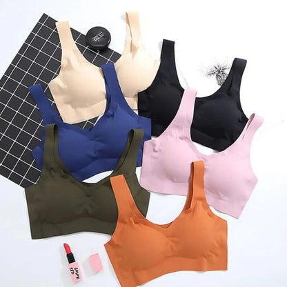 Women Seamless Ice Silk Bra Breathable Push Up Yoga Vest Bras Removable Chest Pad Lifting Bralette Underwear No Steel Ring