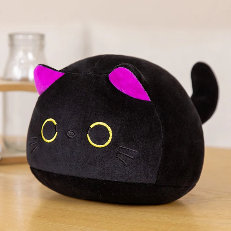 7/11/20CM Kawaii Small Cuddly Black Cat Plush Doll Cartoon Stuffed Round Ball Cat Plushie Girl's Bag Keychain Pendant Toys