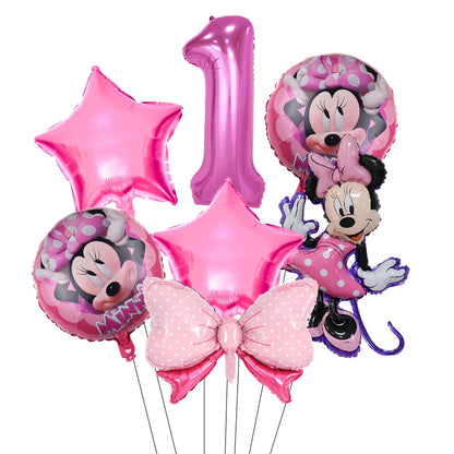 Minnie Mouse Birthday Party Decorations Tableware Set Birthday Decorations Full Set Pink Balloons Banner Candy Box Kids Favors