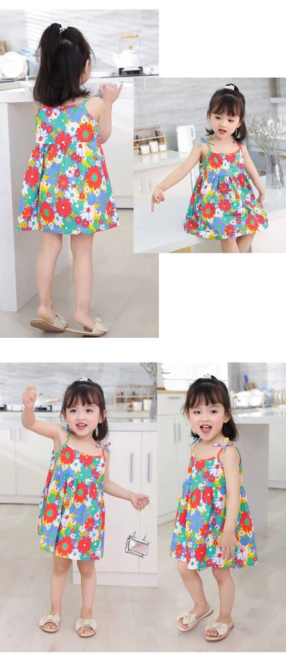 Summer Cute Girls Dress kids Girl Clothes Sleeveless Suspender Children's Clothing Princess Print Cotton Casual Dresses