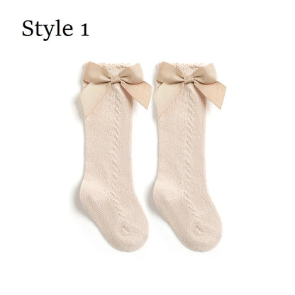 2023 New Kids Knee High Socks Baby Girls Boys Bow Long Sock Soft Cotton Mesh Breathable Children Hollow Out Socken For 0-7 Years