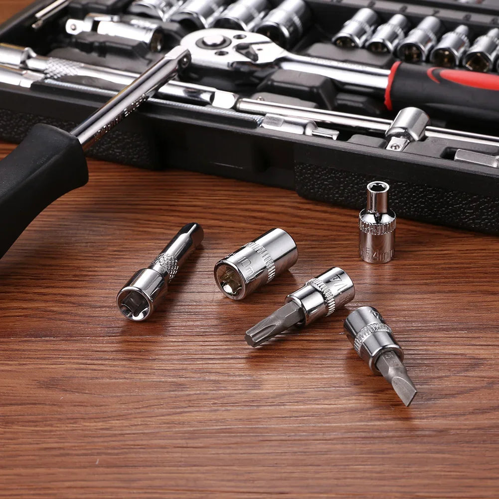 46Pcs Car DIY Repair Tool Kit 1/4-Inch Socket Sets Car Repair Tool Ratchet Torque Wrench Combo Auto Repairing Sets Mechanic Tool