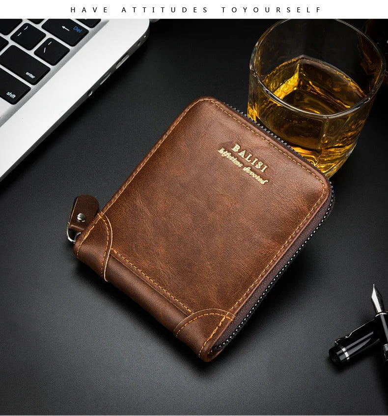 Men's Wallet 2025 New PU Leather Zipper Retro Style Short Wallets Men Card Holders Coin Storage Money Bag A03